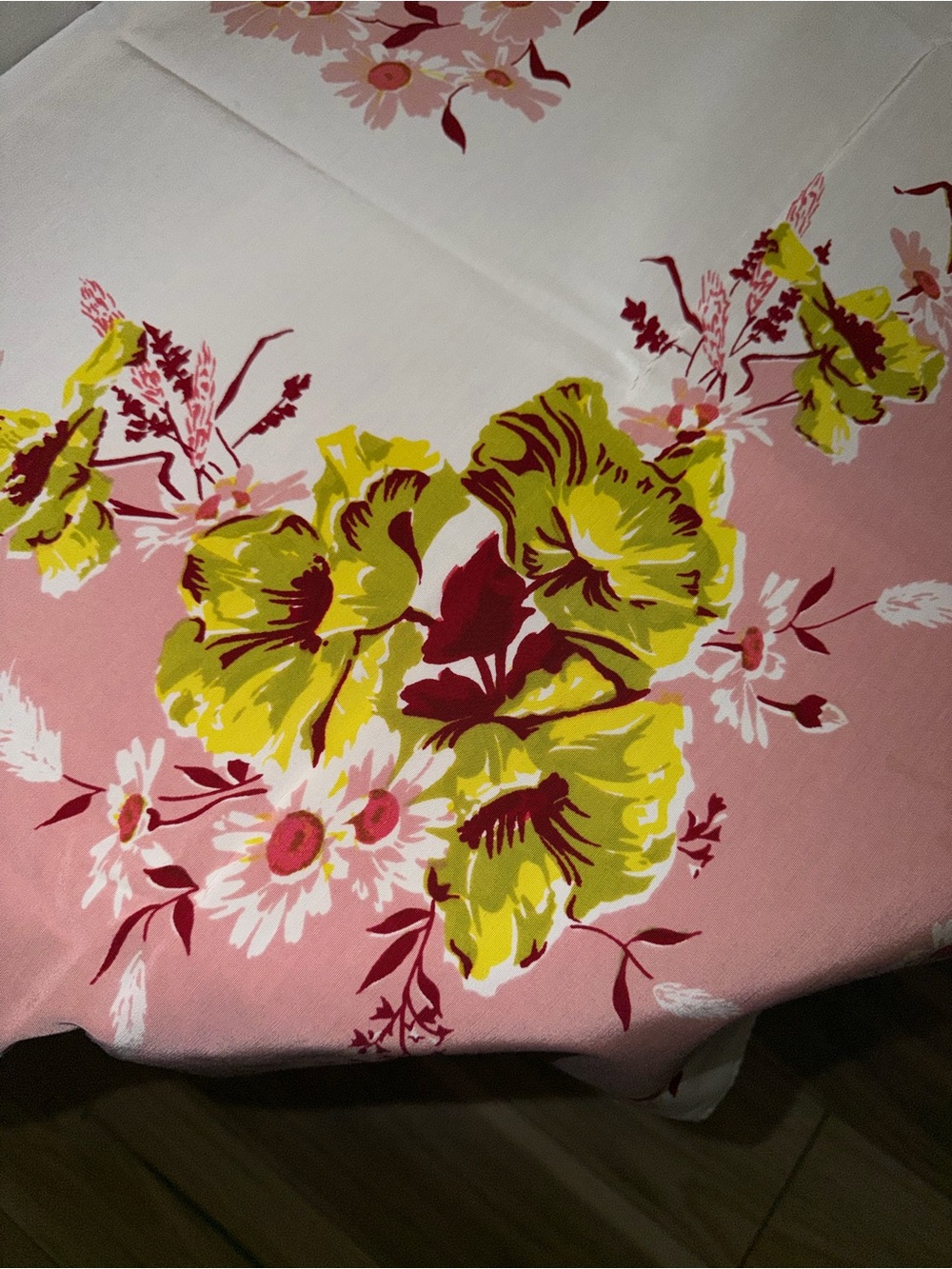 Vintage Floral Tablecloth Gorgeous Chartreuse , Cranberry and Orange - Picture 3 of 5